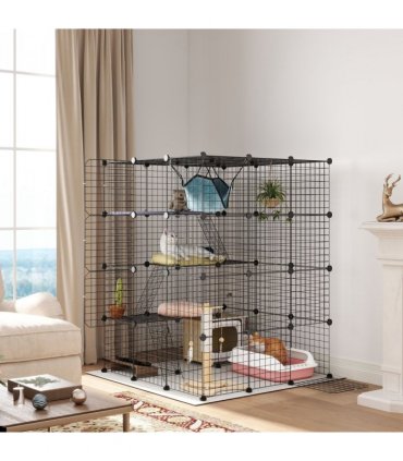 PawHut DIY 4 Tier Cat Cage Indoor with Hammock, Ramps, Doors, for 1-3 Cats