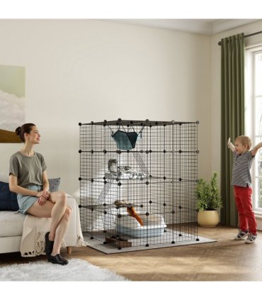 PawHut DIY 4 Tier Cat Cage Indoor with Hammock, Ramps, Doors, for 1-3 Cats