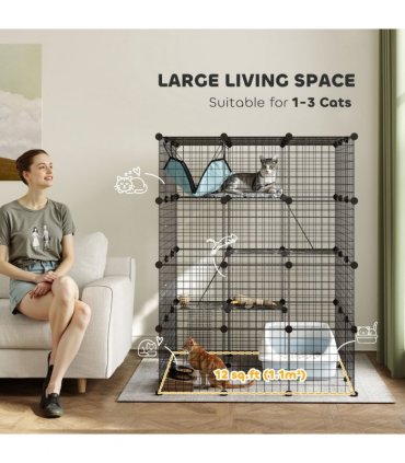 PawHut DIY 4 Tier Cat Cage Indoor with Hammock, Ramps, Doors, for 1-3 Cats