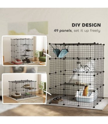 PawHut DIY 4 Tier Cat Cage Indoor with Hammock, Ramps, Doors, for 1-3 Cats
