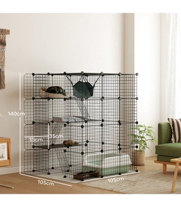 PawHut DIY 4 Tier Cat Cage Indoor with Hammock, Ramps, Doors, for 1-3 Cats