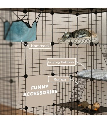 PawHut DIY 4 Tier Cat Cage Indoor with Hammock, Ramps, Doors, for 1-3 Cats