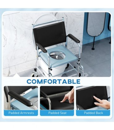 Versatile Commode Shower Chair Wheelchair with Footrest for Comfort