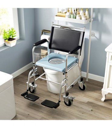 Versatile Commode Shower Chair Wheelchair with Footrest for Comfort