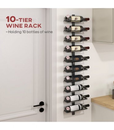 HOMCOM Wall Mount Wine Rack, Wall Wine Rack for 10 Wine Bottles, Black