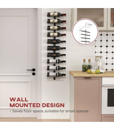 HOMCOM Wall Mount Wine Rack, Wall Wine Rack for 10 Wine Bottles, Black
