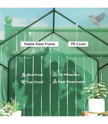 Outsunny Walk in Greenhouse w/Shelves Steeple Grow House 120 x 186 x 190 cm