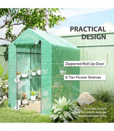 Outsunny Walk in Greenhouse w/Shelves Steeple Grow House 120 x 186 x 190 cm