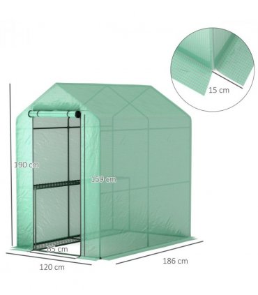 Outsunny Walk in Greenhouse w/Shelves Steeple Grow House 120 x 186 x 190 cm