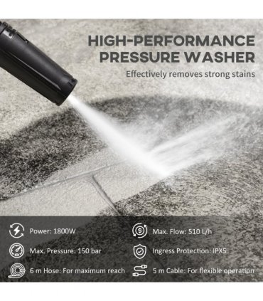 DURHAND High-Performance Power Washer 1800W, 150 Bar, 510 L/h, Yellow