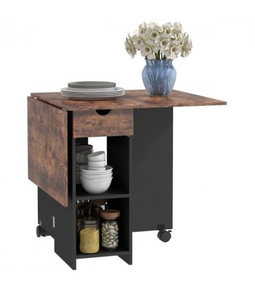 Expandable Dining Table with Storage - Rustic Brown - Seats 4 Conveniently