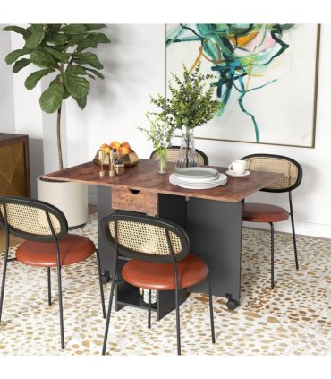 Expandable Dining Table with Storage - Rustic Brown - Seats 4 Conveniently