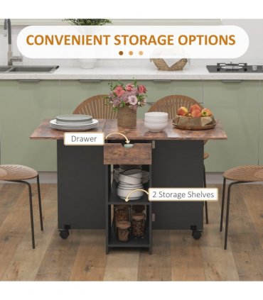 Expandable Dining Table with Storage - Rustic Brown - Seats 4 Conveniently
