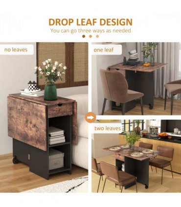 Expandable Dining Table with Storage - Rustic Brown - Seats 4 Conveniently