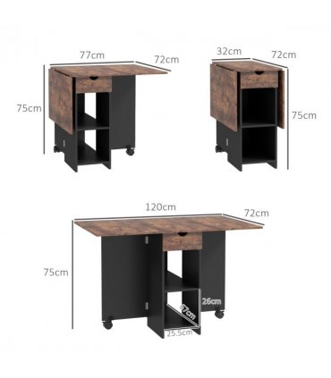 Expandable Dining Table with Storage - Rustic Brown - Seats 4 Conveniently