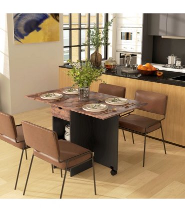 Expandable Dining Table with Storage - Rustic Brown - Seats 4 Conveniently