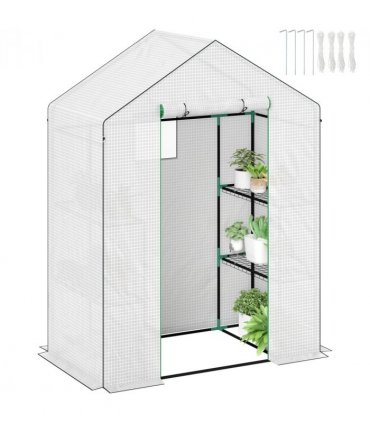 Outsunny Walk-in Greenhouse with 4 Shelves, Outdoor Small Greenhouse, White