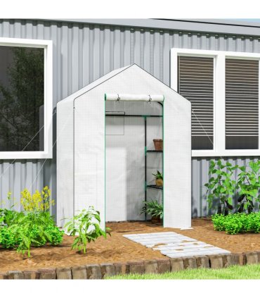 Outsunny Walk-in Greenhouse with 4 Shelves, Outdoor Small Greenhouse, White