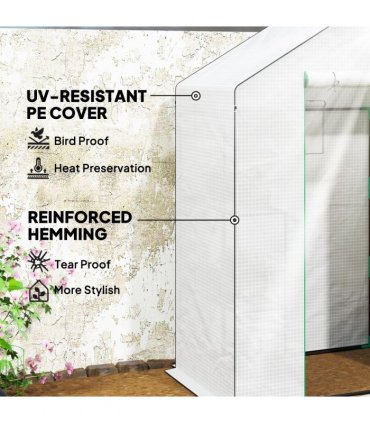 Outsunny Walk-in Greenhouse with 4 Shelves, Outdoor Small Greenhouse, White