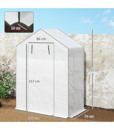Outsunny Walk-in Greenhouse with 4 Shelves, Outdoor Small Greenhouse, White