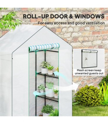 Outsunny Walk-in Greenhouse with 4 Shelves, Outdoor Small Greenhouse, White