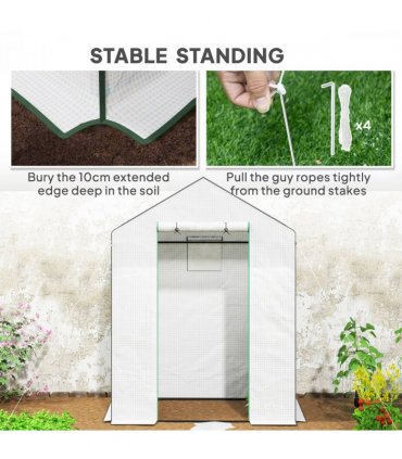 Outsunny Walk-in Greenhouse with 4 Shelves, Outdoor Small Greenhouse, White