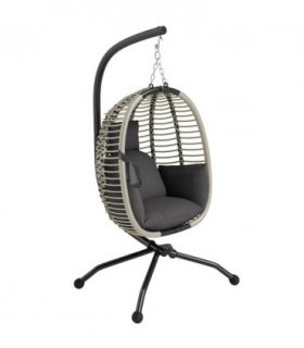 Comfortable Dark Grey Folding Basket Chair with Cup Holders for Relaxation