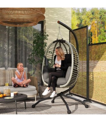 Comfortable Dark Grey Folding Basket Chair with Cup Holders for Relaxation