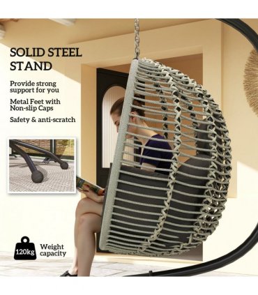 Comfortable Dark Grey Folding Basket Chair with Cup Holders for Relaxation