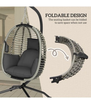 Comfortable Dark Grey Folding Basket Chair with Cup Holders for Relaxation