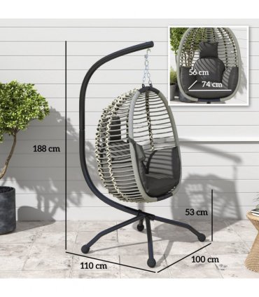 Comfortable Dark Grey Folding Basket Chair with Cup Holders for Relaxation