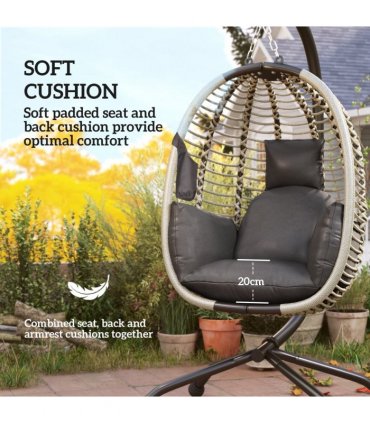Comfortable Dark Grey Folding Basket Chair with Cup Holders for Relaxation