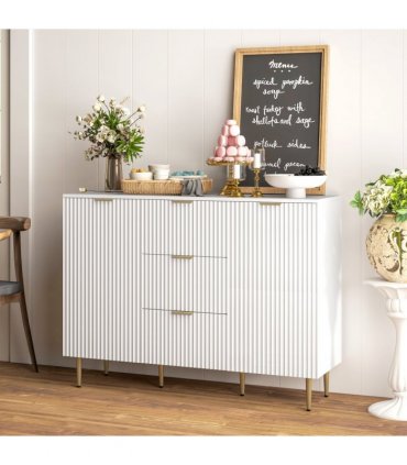 Stylish White Storage Cabinet with Adjustable Shelf & TV Stand Functionality