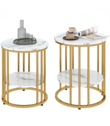 Elegant Marble-Effect Tables Set with Gold Tone Legs for Home & Office
