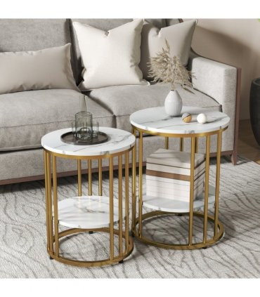 Elegant Marble-Effect Tables Set with Gold Tone Legs for Home & Office