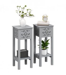 Elegant Floral Design Grey MDF Storage Unit Set - Durable & Stylish