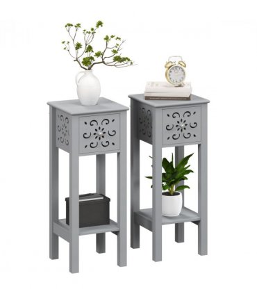 Elegant Floral Design Grey MDF Storage Unit Set - Durable & Stylish