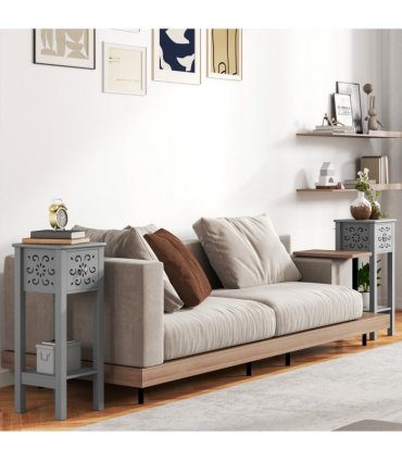 Elegant Floral Design Grey MDF Storage Unit Set - Durable & Stylish