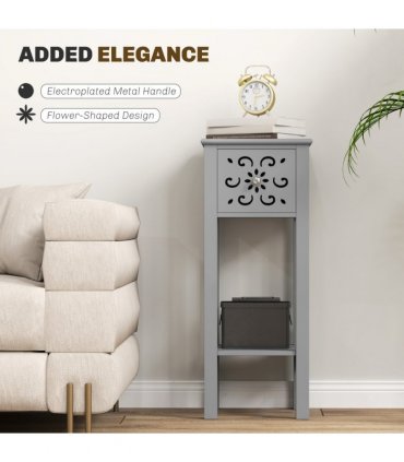Elegant Floral Design Grey MDF Storage Unit Set - Durable & Stylish