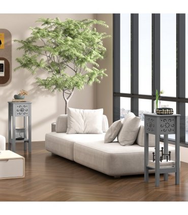 Elegant Floral Design Grey MDF Storage Unit Set - Durable & Stylish