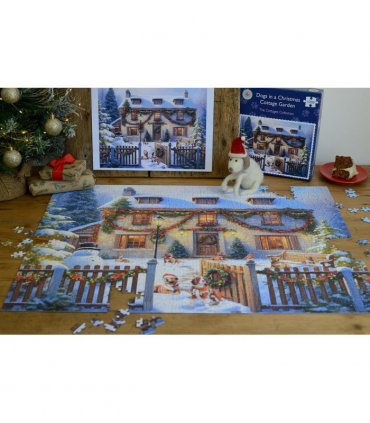 Dogs in a Christmas Cottage Garden 1000 Piece Jigsaw Puzzle