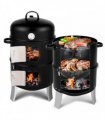 Vertical Steel Charcoal Smoker, Heavy Duty Double Layer Round BBQ Grill for Outdoor Cooking, Black