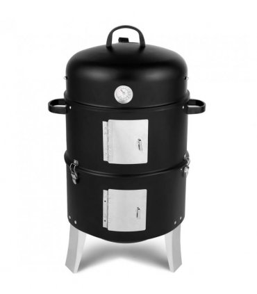 Vertical Steel Charcoal Smoker, Heavy Duty Double Layer Round BBQ Grill for Outdoor Cooking, Black