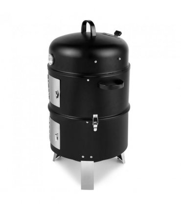 Vertical Steel Charcoal Smoker, Heavy Duty Double Layer Round BBQ Grill for Outdoor Cooking, Black
