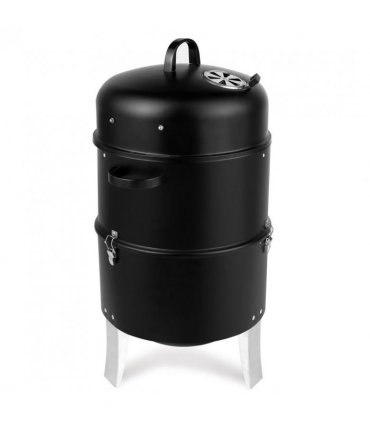 Vertical Steel Charcoal Smoker, Heavy Duty Double Layer Round BBQ Grill for Outdoor Cooking, Black