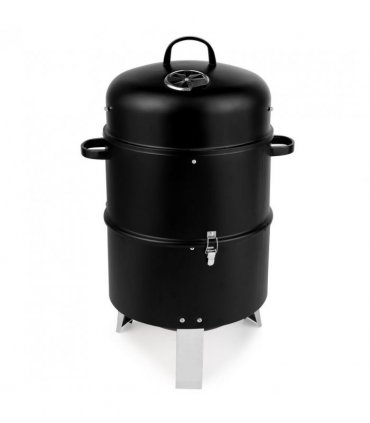 Vertical Steel Charcoal Smoker, Heavy Duty Double Layer Round BBQ Grill for Outdoor Cooking, Black