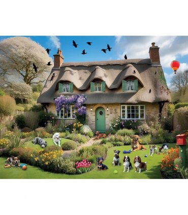 Dogs In A Spring Cottage Garden 1000 Piece Jigsaw