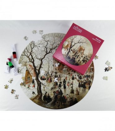 A Winter Scene with Skaters near a Castle - National Gallery 400 Piece Circular Jigsaw Puzzle