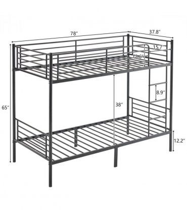 【 Same code 57955699】Twin Over Twin Bunk Bed for Kids Teens Adults, Heavy Duty Metal Bunk Bed with Ladder & Full-Length Guard Rail & Storage Space, Black