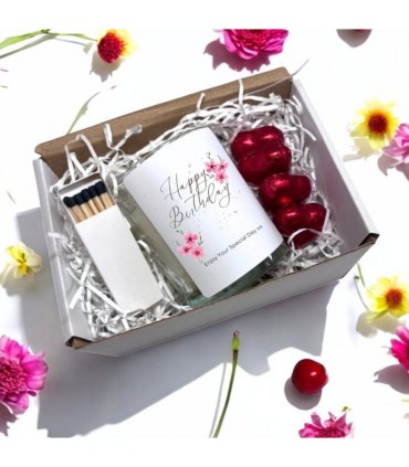 Pink Flowers Happy Birthday Candle Gift Set | Birthday Gift Box For Her | Birthday Gift | Birthday Gift Hamper | Mums Birthday Gift UK